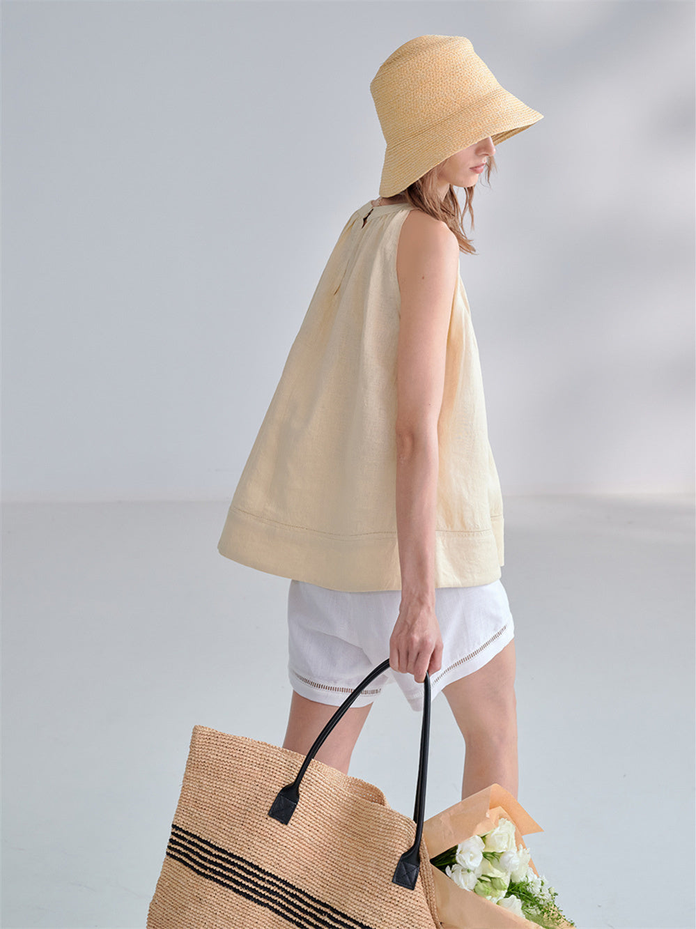 Textured Linen Off-shoulder Slim Fit Non-elastic Camisole