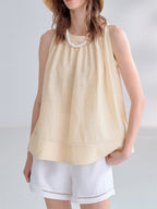 Textured Linen Off-shoulder Slim Fit Non-elastic Camisole