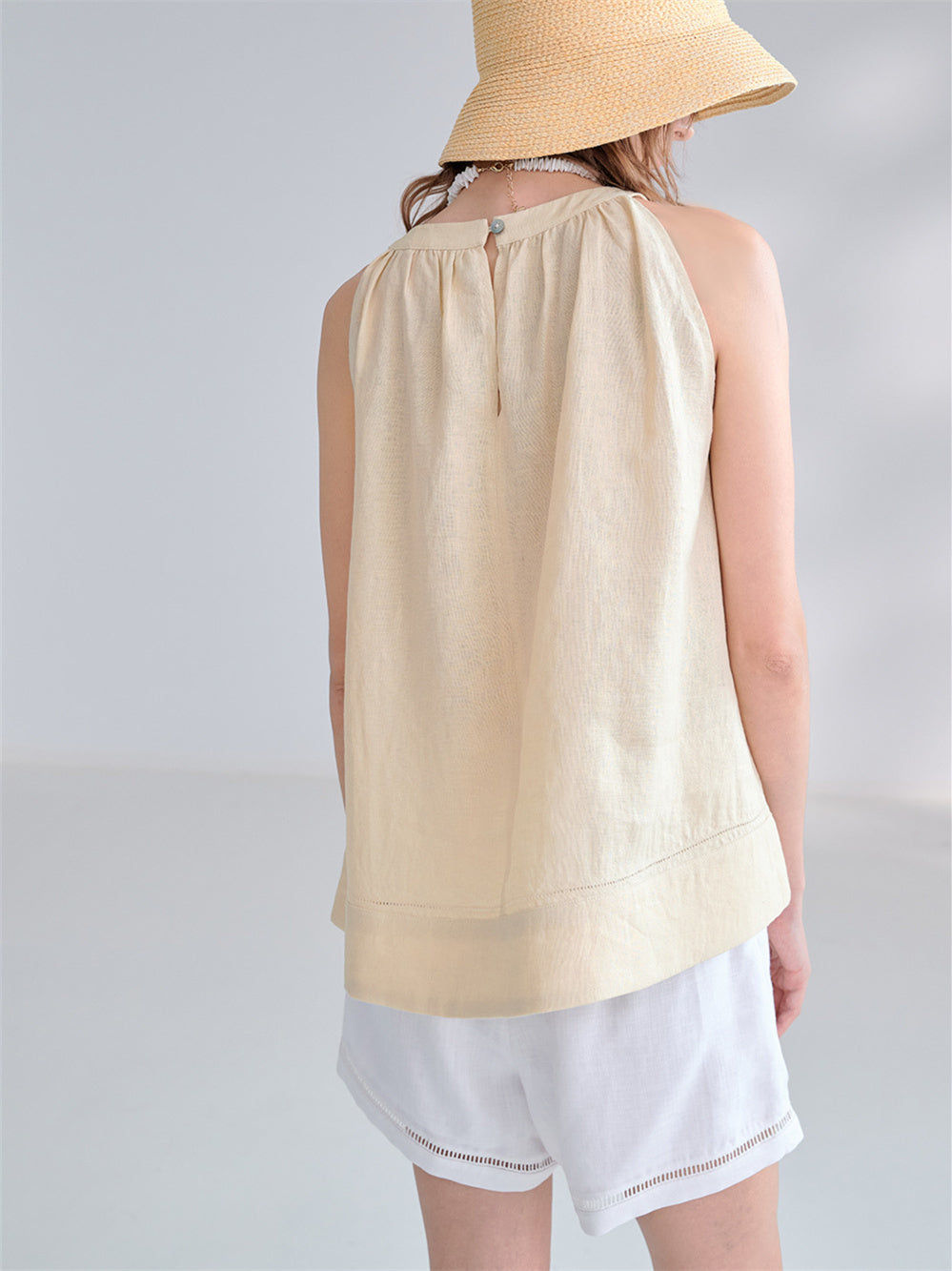 Textured Linen Off-shoulder Slim Fit Non-elastic Camisole