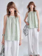 Textured Linen Off-shoulder Slim Fit Non-elastic Camisole
