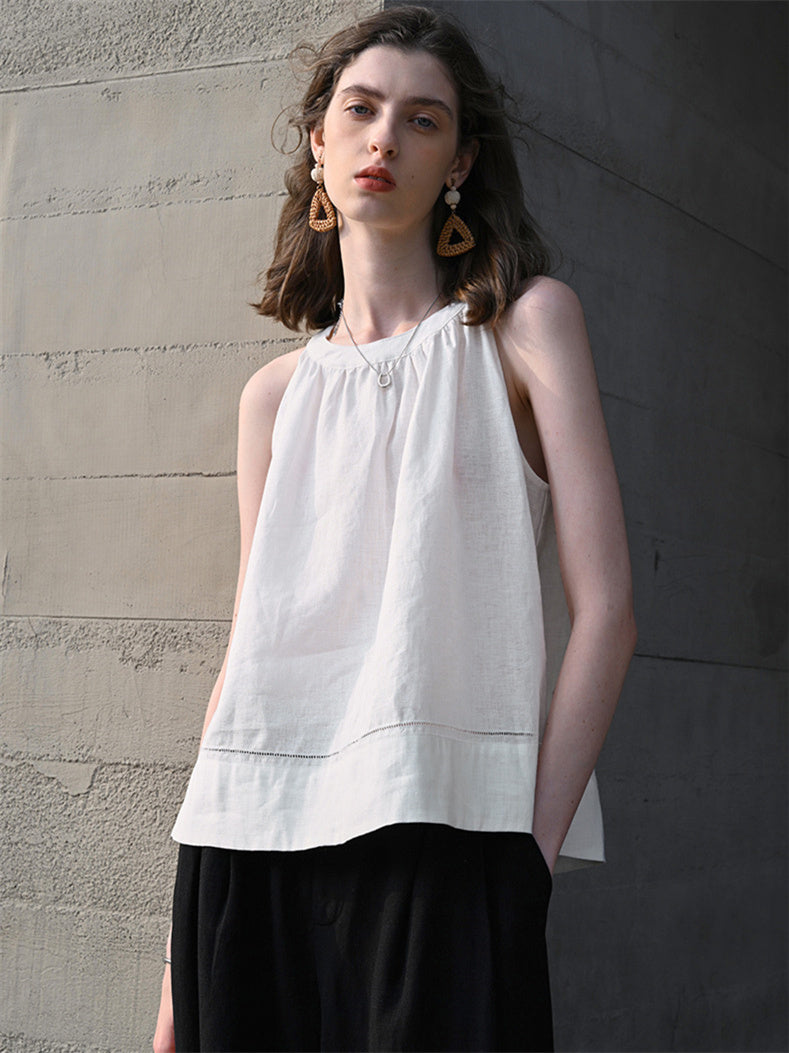 Textured Linen Off-shoulder Slim Fit Non-elastic Camisole