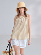 Textured Linen Off-shoulder Slim Fit Non-elastic Camisole