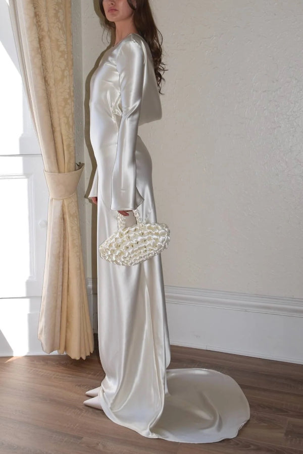 | Pearl maxi dress with open cowl neckline and satin back