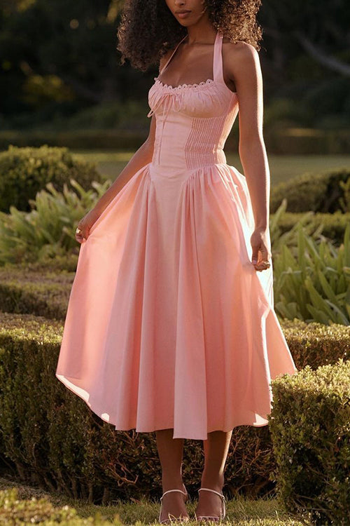 Bow Knot Halter Lace-up Swing Midi dress