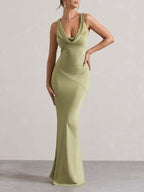 Satin Fitted Bodycon Fishtail Backless Sexy Zipper Maxi Dresses