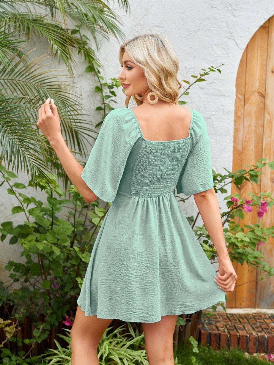 V-neck Bow Tie Short-sleeved Mini Dress