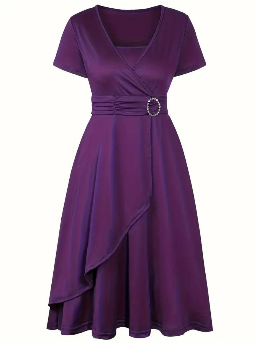 Grace Asymmetrical Knitting Large Skirt V-neck Midi Dresses