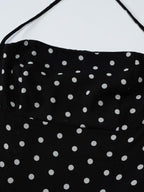 Polka Dot Print Fitted Waist Strapless Halter Neck Short Dress