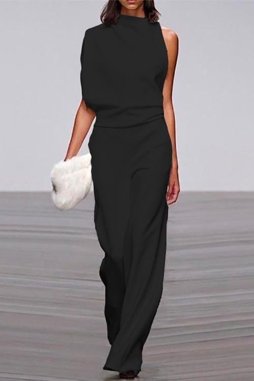 One Shoulder Waisted Wide Leg Jumpsuit