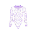 Long sleeve high neck fishnet diamond pattern bodysuit  | Festival Outfits Women