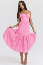 Sweetheart Bustier Wide Strap Floral Tiered Ruffle Midi Dress
