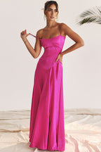 Satin Corset Spaghetti Strap Square Neck Maxi Gown