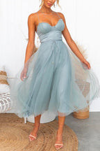 Adjustable Spaghetti Strap Backless Mesh Maxi Party Dress