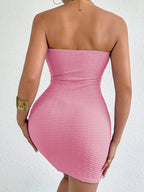 Strapless Solid Color Tight Sexy Short Dress