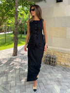 Flax High-waisted Sleeveless Vest Skirts Set 2-piece Sets