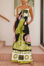 Tie Front Cut Out Wide Leg Printed Cami Jumpsuit