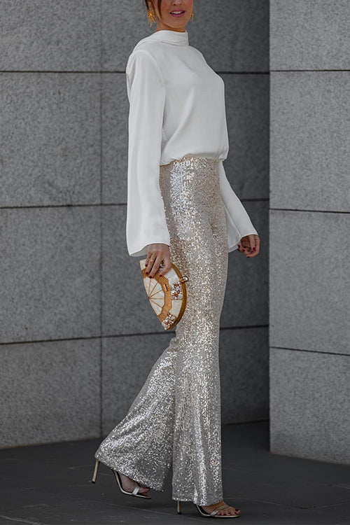 Cowl Back Long Sleeves Satin Top
