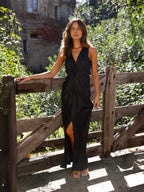 Satin Deep V Sleeveless Backless Long Dress