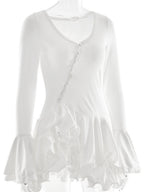 V-neck Long Sleeve Ruffle Mini&Short Dresses