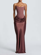Satin Tie Ribbon Off-shoulder Sexy Strapless Bodycon Maxi Dress With Cinched Waist