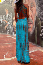 Criss Cross Open Back Tie Dye Maxi Dress