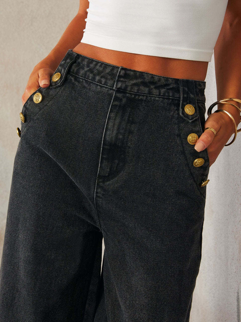 Denim Vest Wide-leg Long Two-piece Set