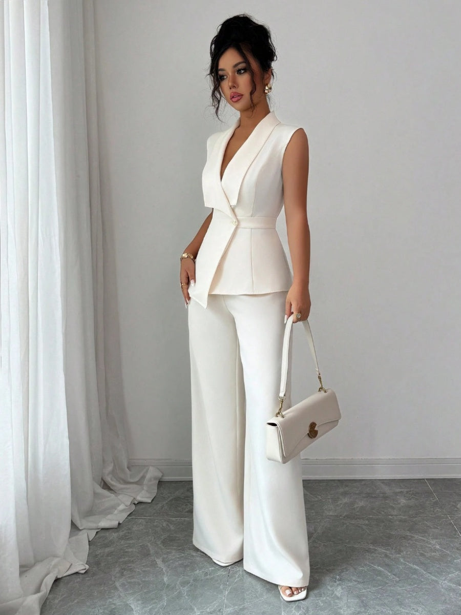 Commuting Sleeveless Suit Collar Vests Straight-leg Pants Set 2-piece Sets