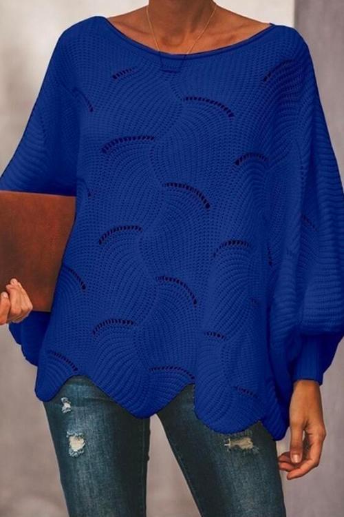 Solid Irregular Hem Lantern Sleeve Knit Sweater