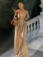 Pure Cotton Strapless Bra Jacket High-waisted Long Skirt Vacation Package 2-piece Sets