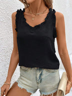 Textured Fabric V-neck Ruffled Vest