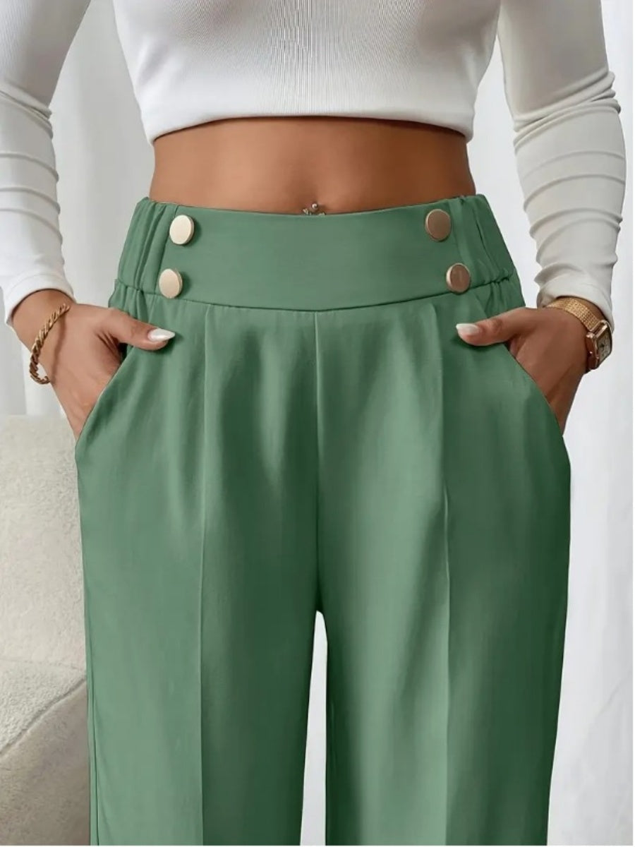 Casual High-waisted  Loose Straight leg Pocket Pants