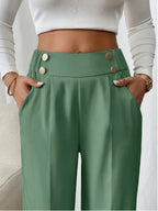 Casual High-waisted  Loose Straight leg Pocket Pants