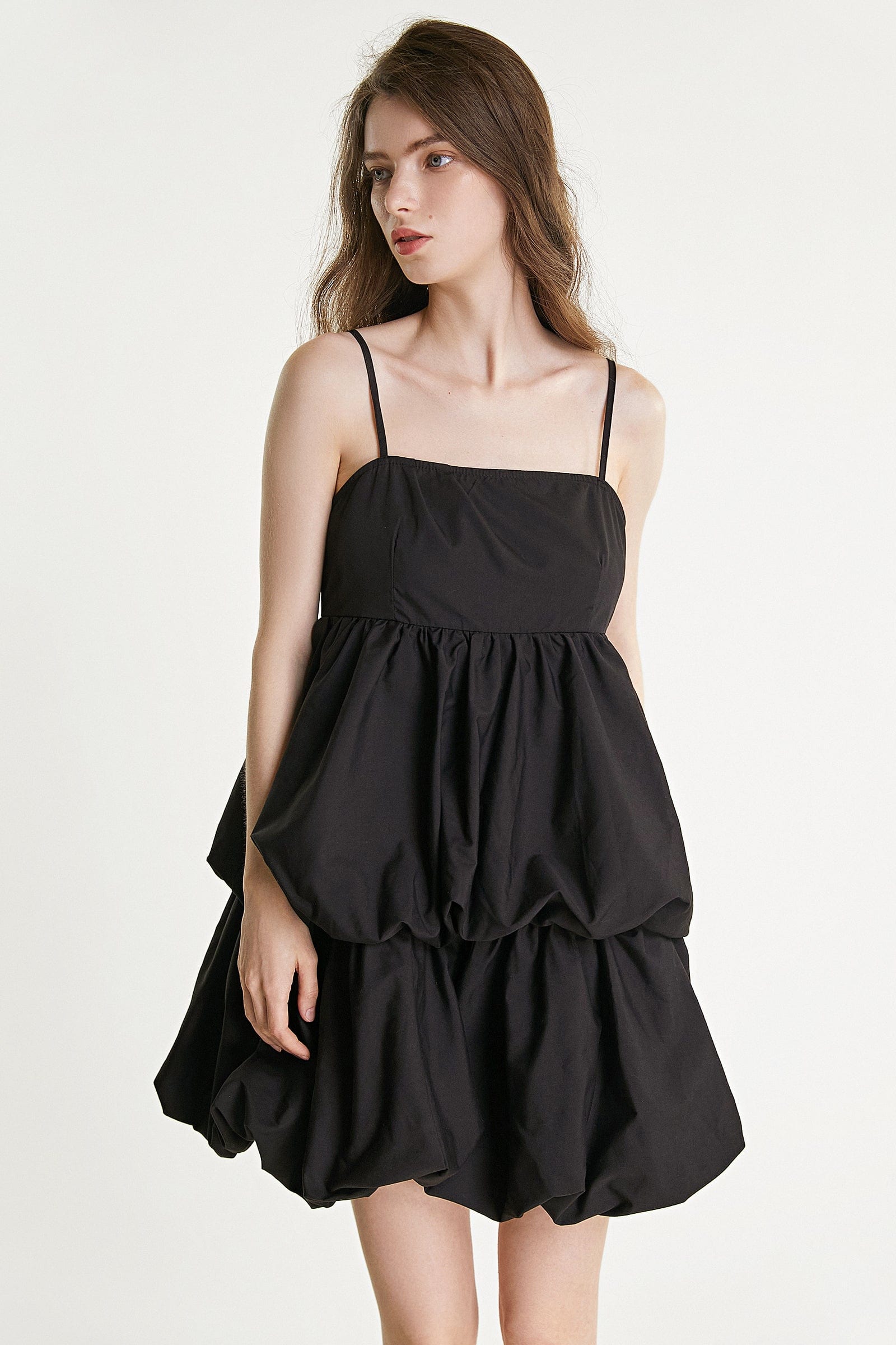 Spaghetti Strap Square Neck Tiered Bubble Hem Empire Waist Mini Dress