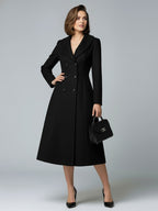 Woolen Double-Breasted A-line Midi Coat With Shawl Collar For Women 2026