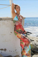 Floral Print Backless Cami Vacation Maxi Dress