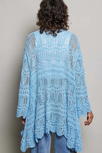 POL Openwork Lightweight Open Front Cardigan with Scalloped Edge