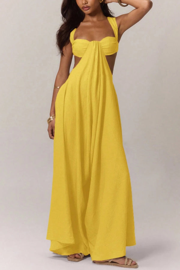 Solid Color Casual Camisole Loose Stretch Wide-leg Jumpsuit