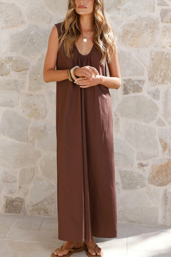 Solid Color Loose Sleeveless Casual Vacation Maxi Dress