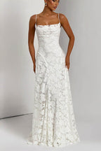 Floral Lace Cross Back Lace Up Open Back A-Line Maxi Gown