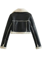 Luxe Sherpa Trim Leather Jacket - Short ZippeRed Style