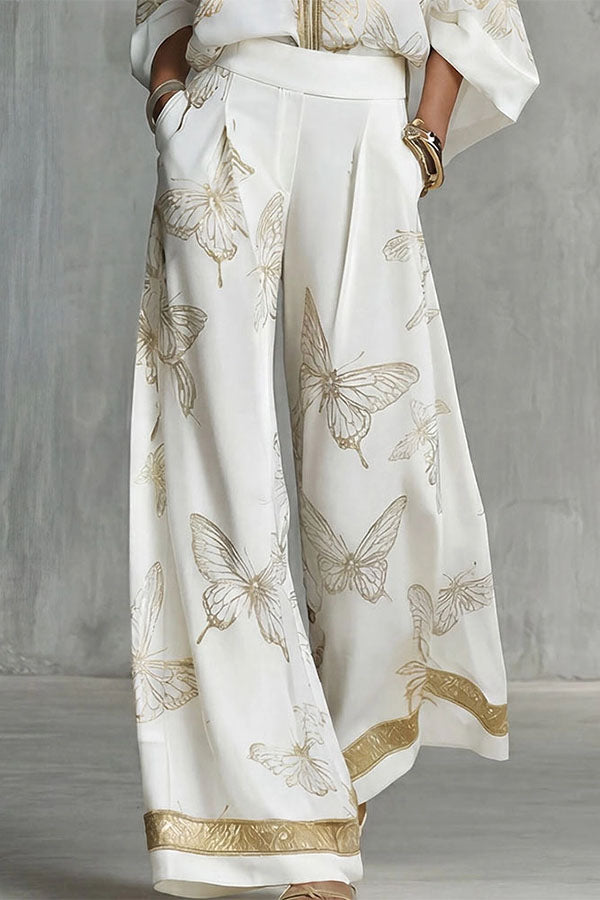 Flowy Butterfly Pattern Two-Piece Set