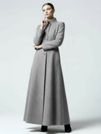 Maxi Wool Blend A-Line Coat with Stand Collar For Women 2026