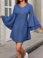 Arabella Boutique Denim Dress with Bell Sleeves Premium Wardrobe Essential
