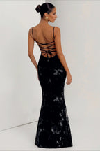 Strapless Bustier Floral Embroidered Mesh Mermaid Maxi Gown