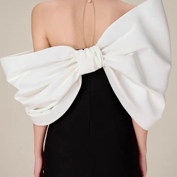 Off-Shoulder Evening Dress with Bow-Back