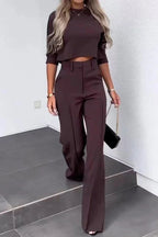 Luisa High Neck Half Sleeve Crop Top and High Rise Pocketed Flare Pants Set