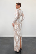 Lace Corset Square Neck Long Sleeve Bodycon Midi Dress