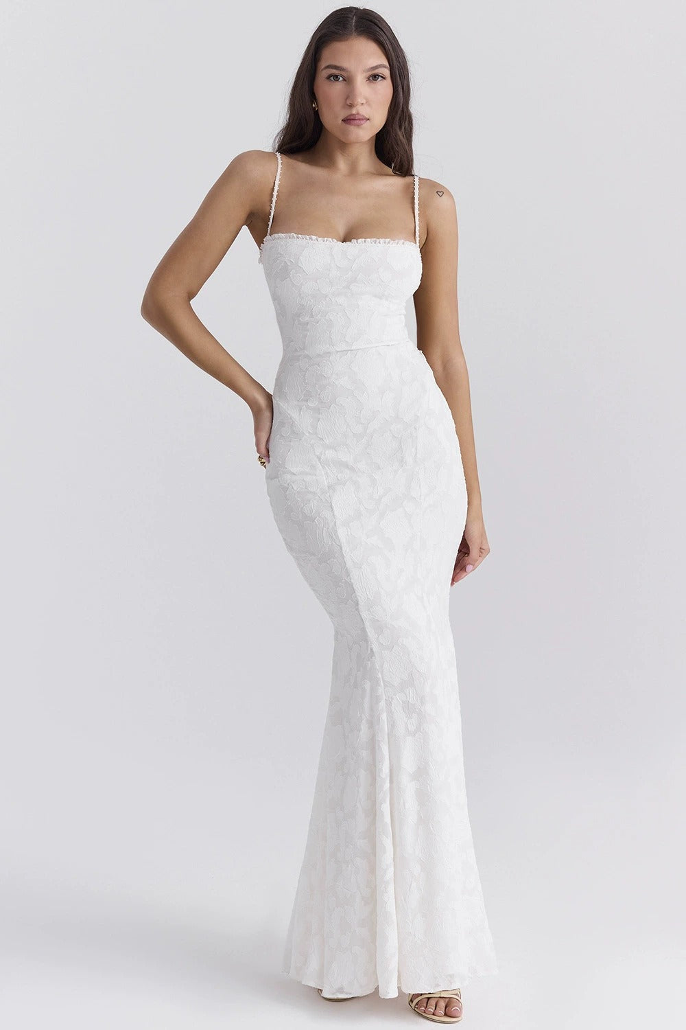 Jacquard Square Neck Spaghetti Strap Mermaid Maxi Gown