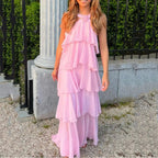 Carys - Halterneck Layered Ruffle Maxi Dress