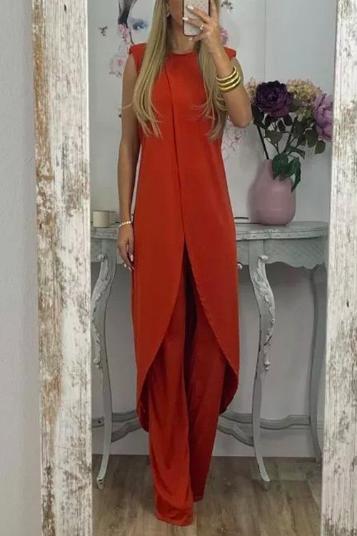 Chic Tulip Hem Sleeveless Long Top Wide Leg Pants Set